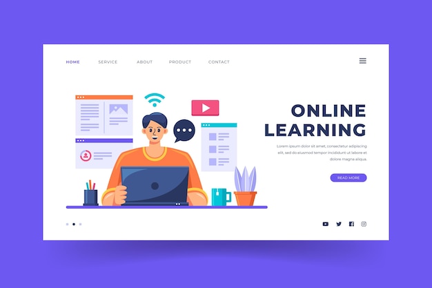 Free Vector detailed online learning landing page template