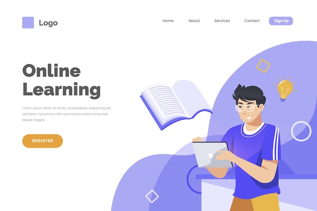 Free Vector detailed online learning landing page