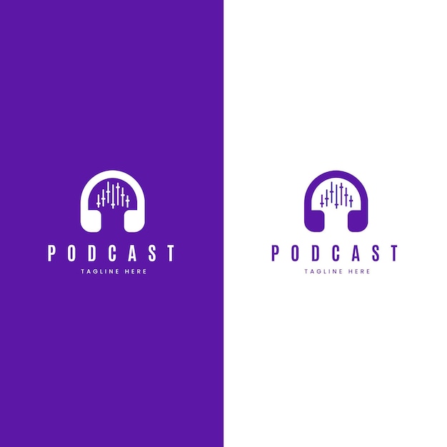 Free vector detailed podcast logo on white and violet background