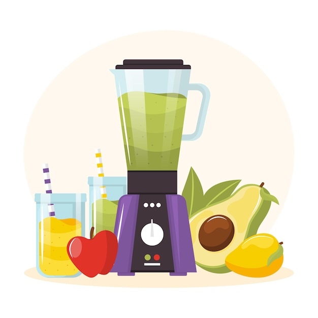 Detailed smoothies in blender glass illustration