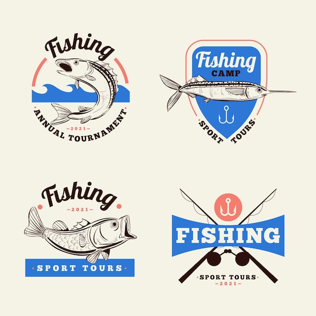 Free Vector detailed vintage fishing badge collection