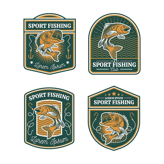 Free Vector detailed vintage fishing badge collection