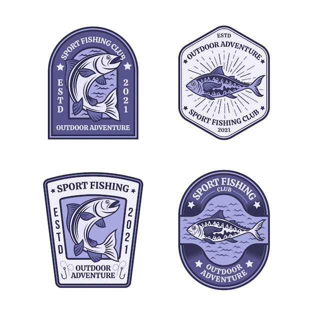 Free Vector detailed vintage fishing badge collection