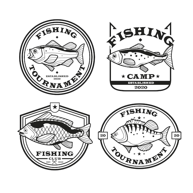 Free Vector detailed vintage fishing badge collection