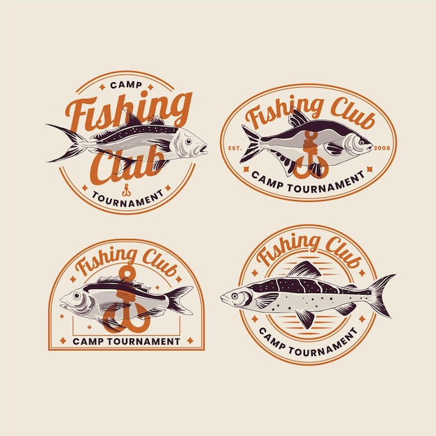 Free Vector detailed vintage fishing badge pack