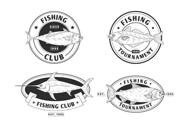 Free Vector detailed vintage fishing badges