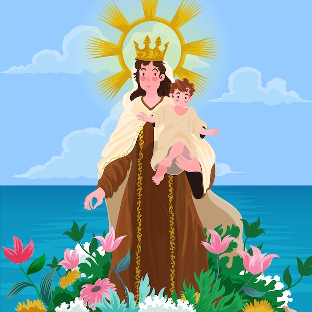 Free Vector detailed virgen del carmen illustration