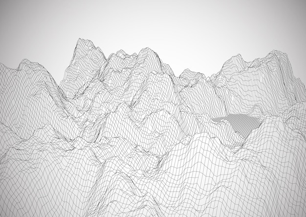 Free vector detailed wireframe landscape on a gradient background