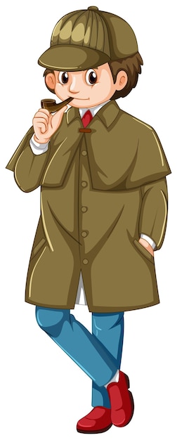 Free Vector detective in brown overcoat smoking pipe