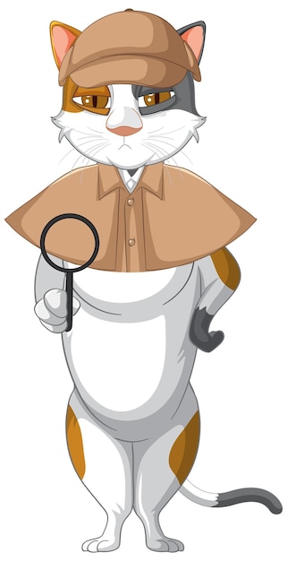 Free Vector detective cat wearing brown overcoat and hat