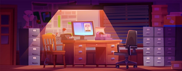 Free vector detective office interior at night