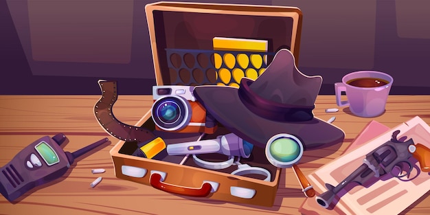 Free Vector detective or spy equipment and investigation tools