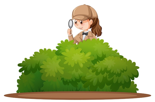 Free Vector detective wearing brown overcoat behind the bushes