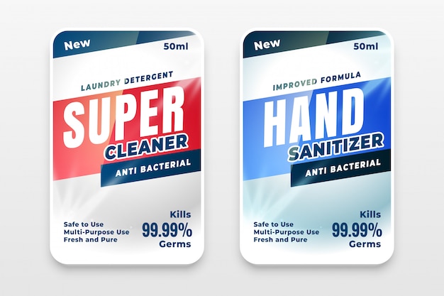 Free Vector detergent cleaner and disinfectant labels set of two