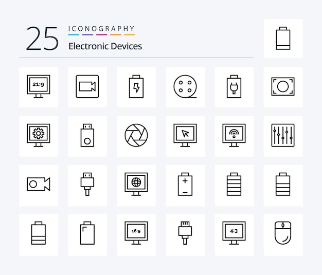 Free Vector devices 25 line icon pack including dongle watch electric tv control