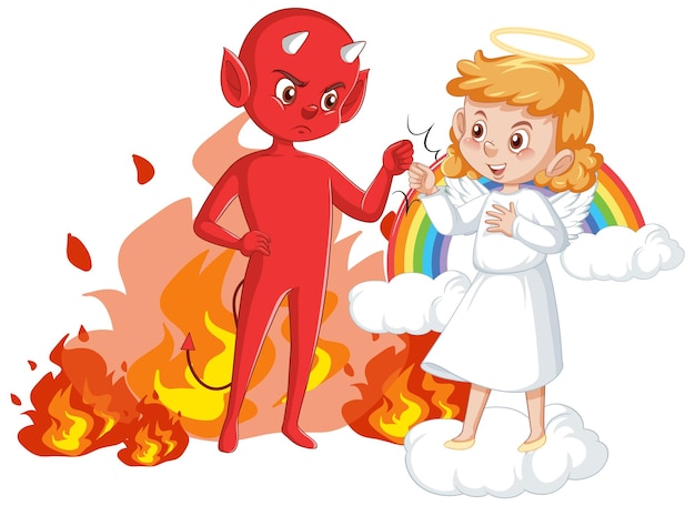 Free Vector devil and angel cartoon character on white background