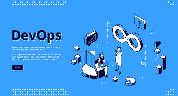 Free Vector devops isometric website design, development and operation