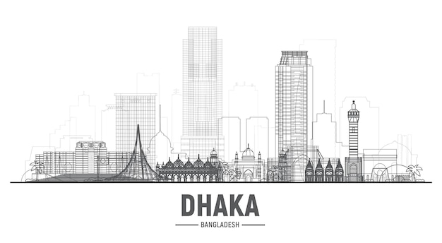 Dhaka Bangladesh line skyline with panorama in white background Vector Illustration Business travel and tourism concept with modern buildings Image for banner or website