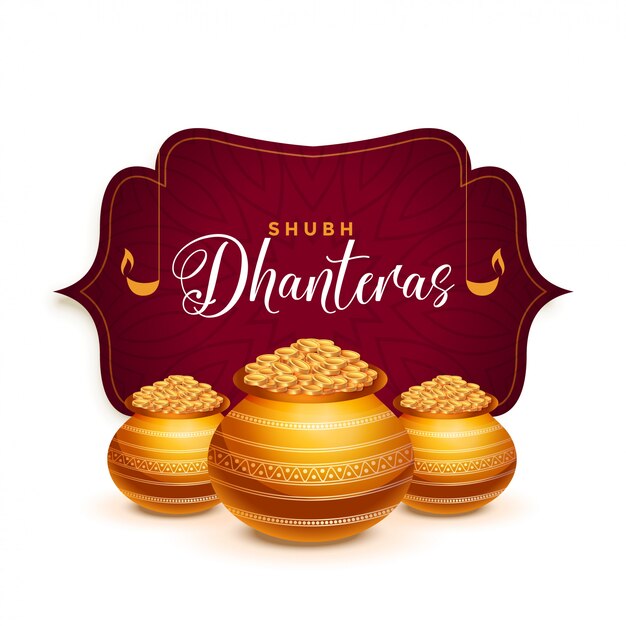 Dhanteras festival greeting card with golden pot