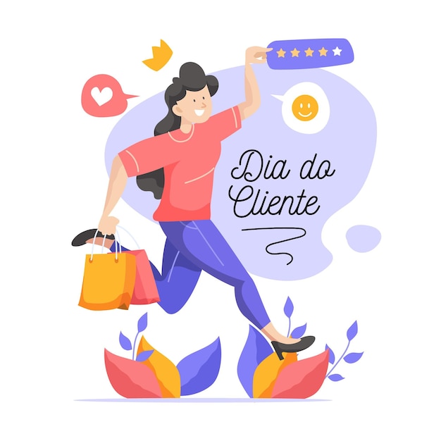 Dia do cliente with woman and shopping