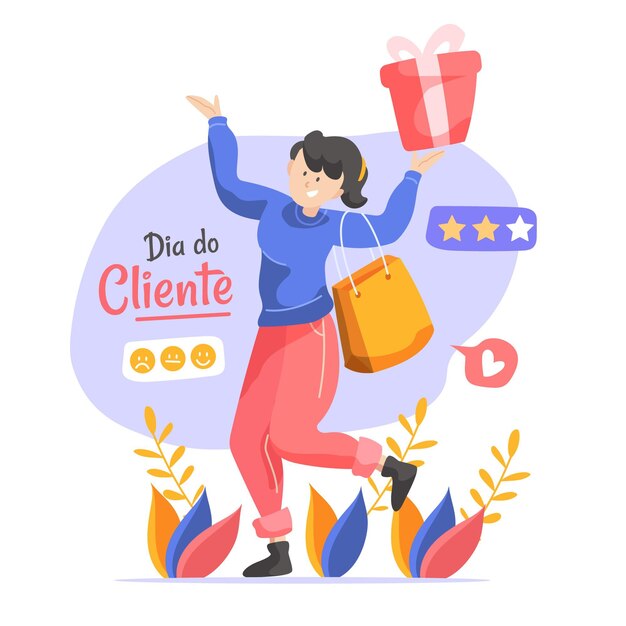 Free Vector dia do cliente with woman shopping