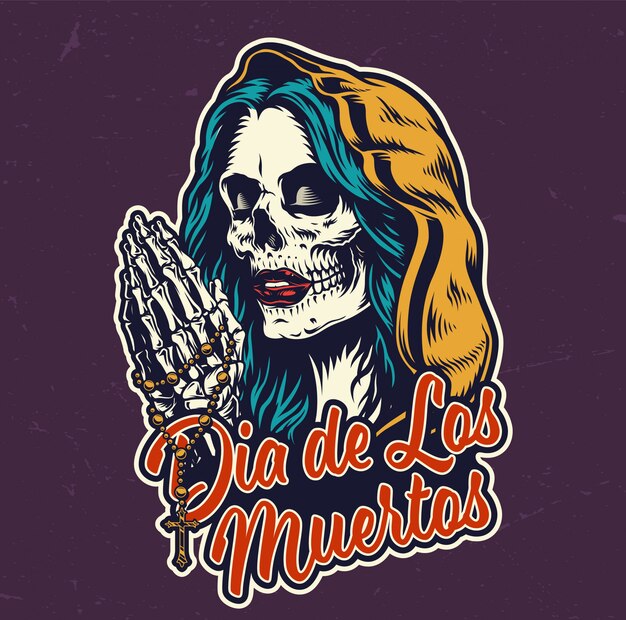 Dia De Los Muertos colorful badge