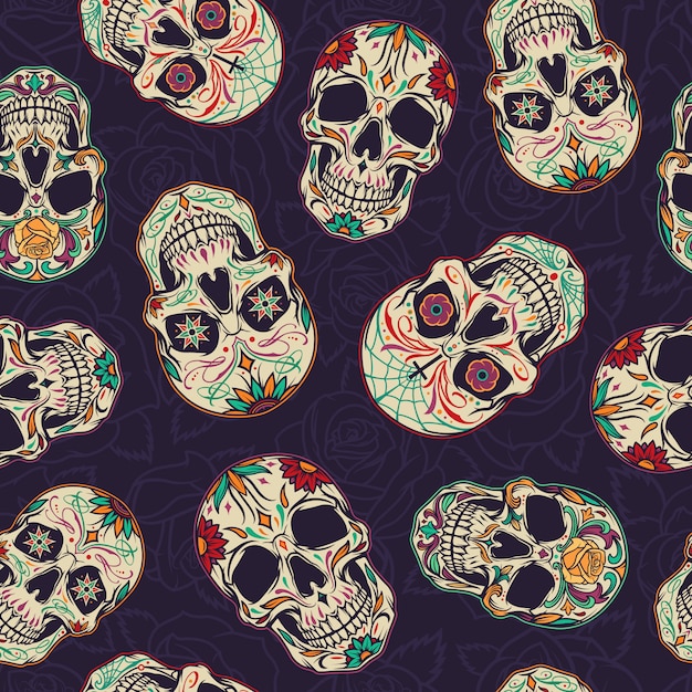 Free Vector dia de los muertos seamless pattern