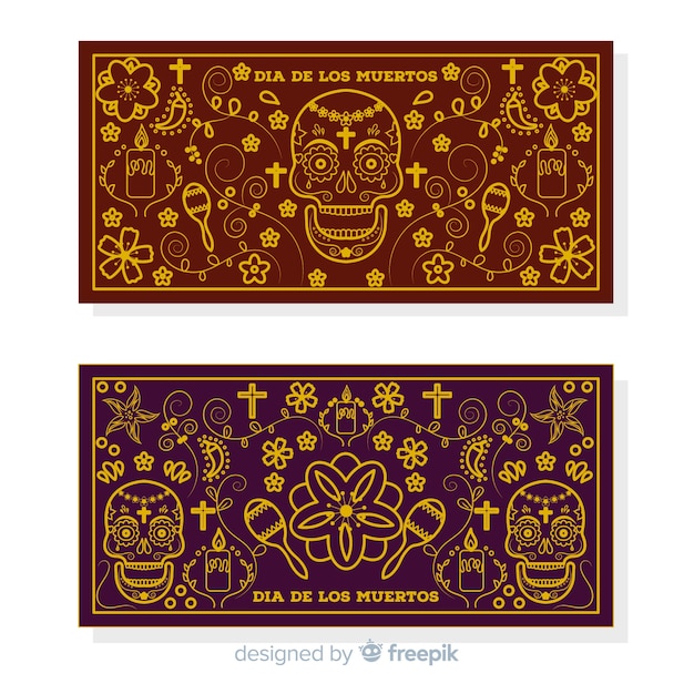 Free Vector día de muertos banner set