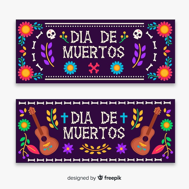 Free Vector dia de muertos banners in flat design