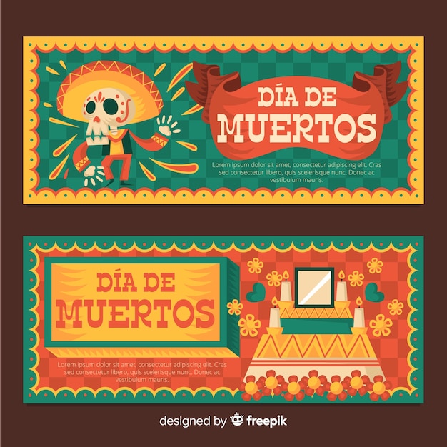 Free Vector dia de muertos banners in flat design