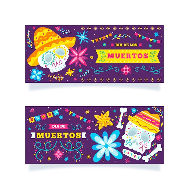 Dia de muertos banners in flat design