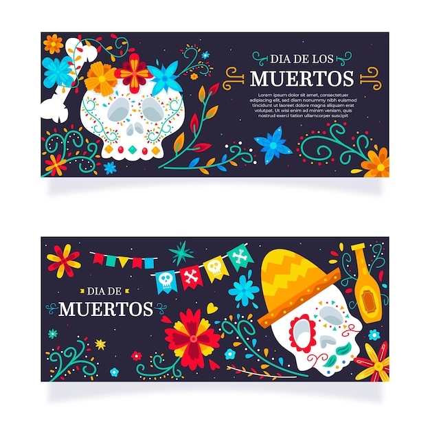 Dia de muertos banners in flat design