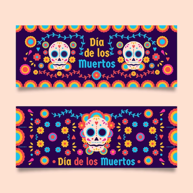 Free Vector dia de muertos banners in flat design