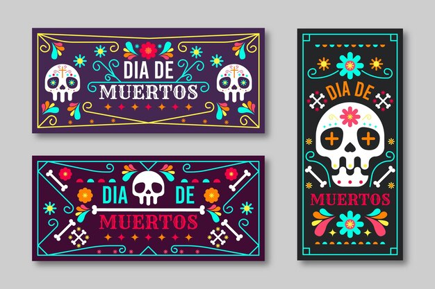 Dia de muertos banners in flat design