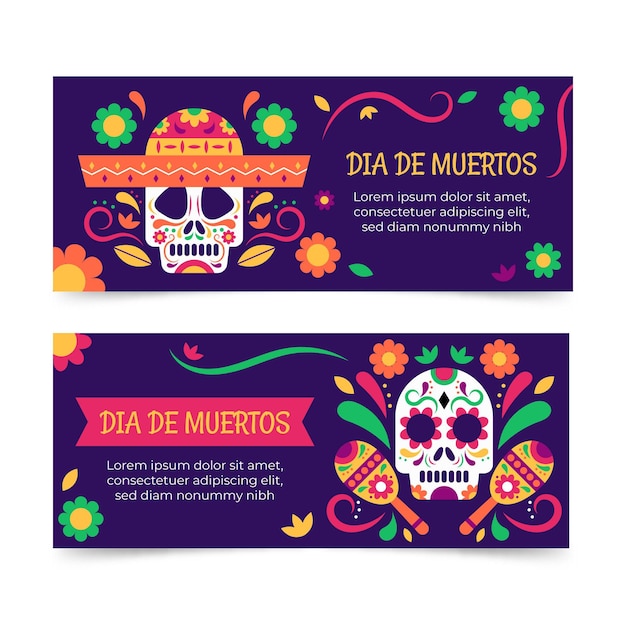 Dia de muertos banners in flat design