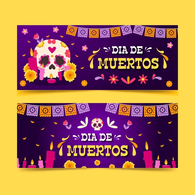 Dia de muertos banners in flat design