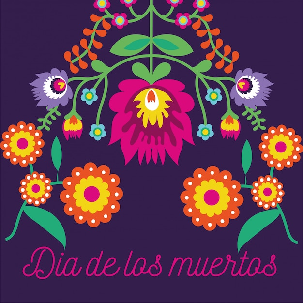 Dia de muertos card lettering with flowers