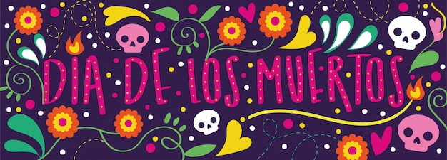 Dia de muertos card with calligraphy and floral decoration