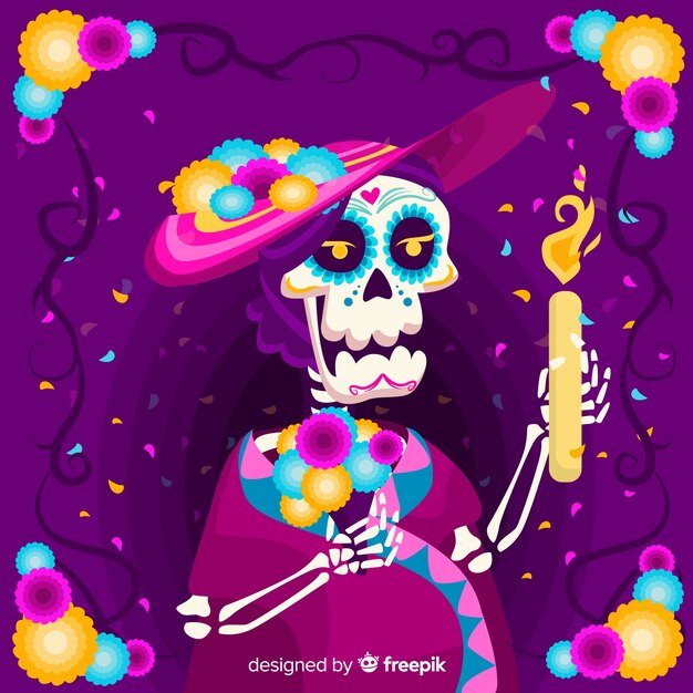 Día de muertos concept with flat design background