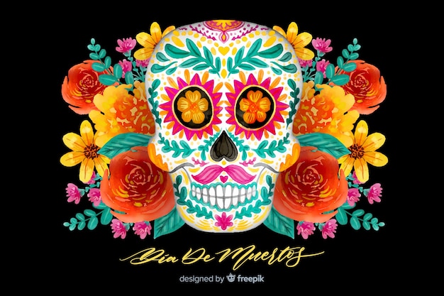 Día de muertos concept with watercolor background