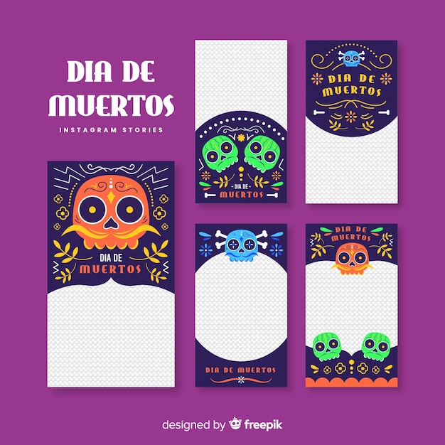 Free vector dia de muertos instagram post collection