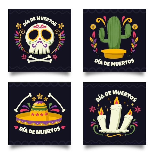 Free Vector dia de muertos instagram post collection