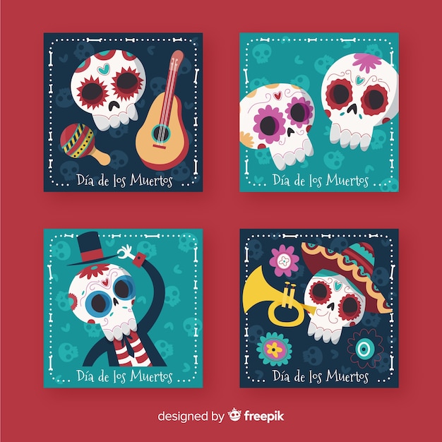 Free vector dia de muertos instagram stories collection