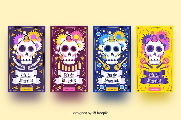 Free Vector día de muertos instagram stories collection