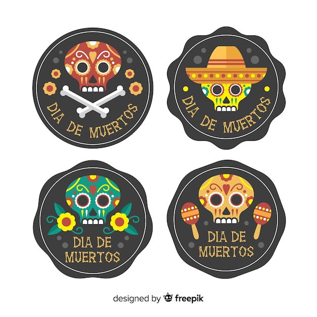 Free Vector dia de muertos label collection