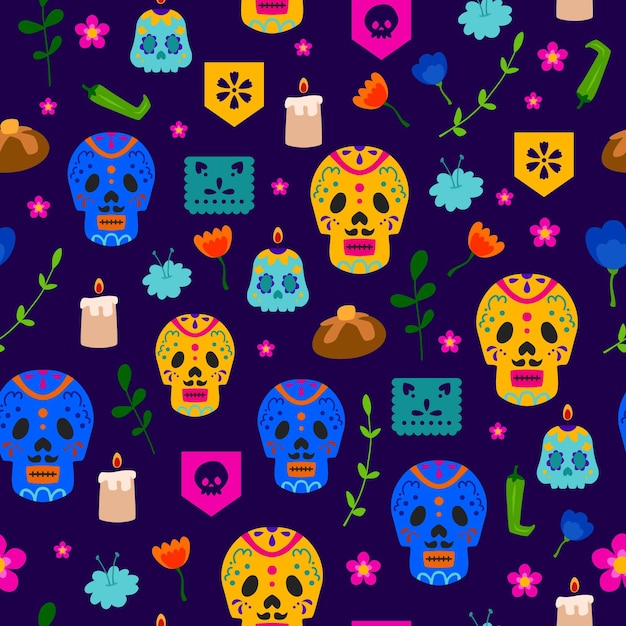 Dia de muertos pattern in flat design