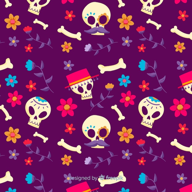 Dia de muertos seamless pattern in hand drawn design