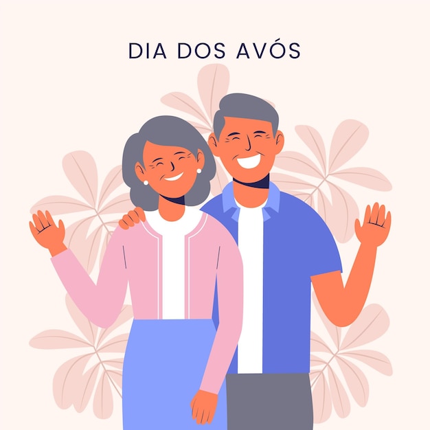 Dia dos avós flat design illustration with grandparents