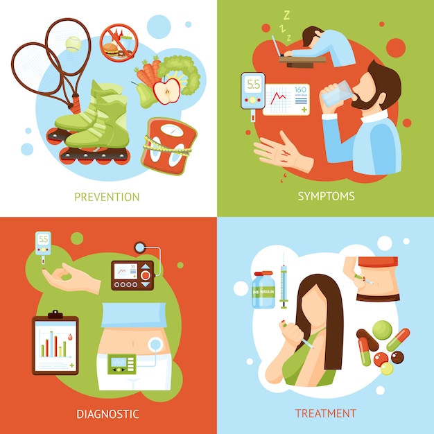 Diabetes Symptoms Concept Flat Icons