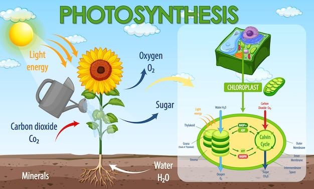 Free Vector diagram showing process of photosynthesis in plant